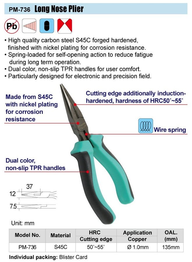 Pro'sKit PM-736 Vise Grip Long Nose Plier (135mm) ~Maintenance Tools - Image 3